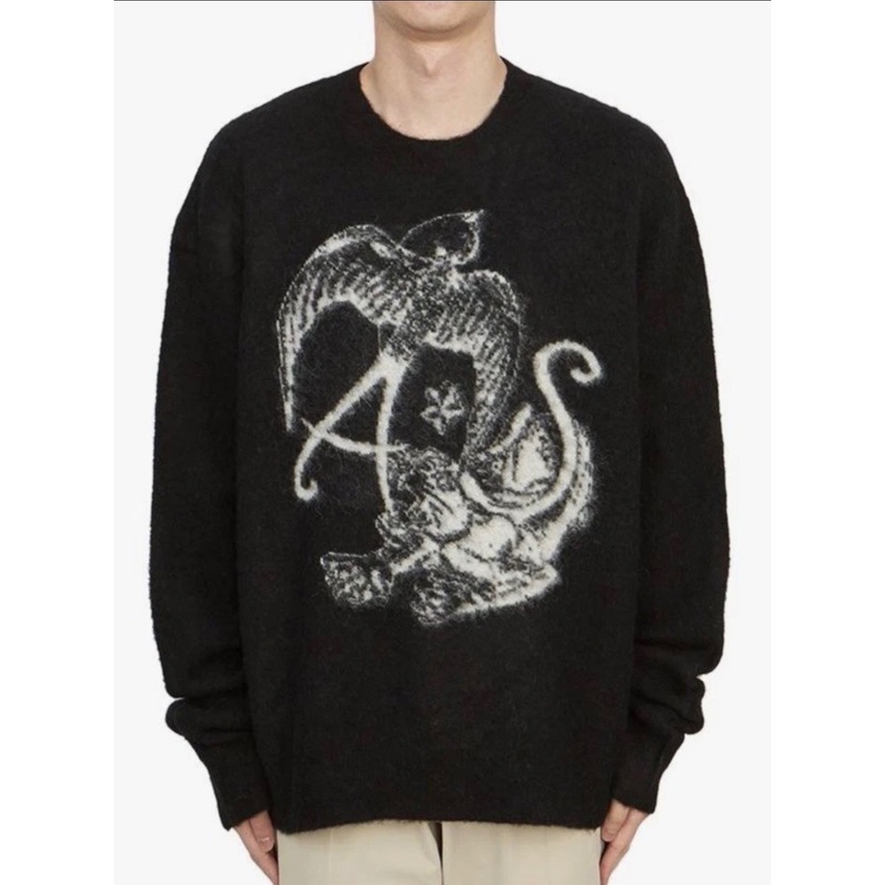AllSaints Eagle Snake Graphic Oversized Wool Sweater Large Streetwear Black NWOT